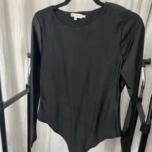 Good American Gray Asymmetrical Long Sleeve Bodysuit